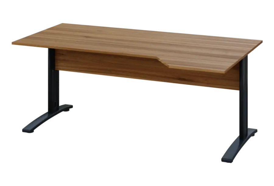 EZK 18 - 184 stůl kancelářský, rohový, pravý, kovová podnož černá, deska 18 mm, široký 1800 mm, ořech světlý